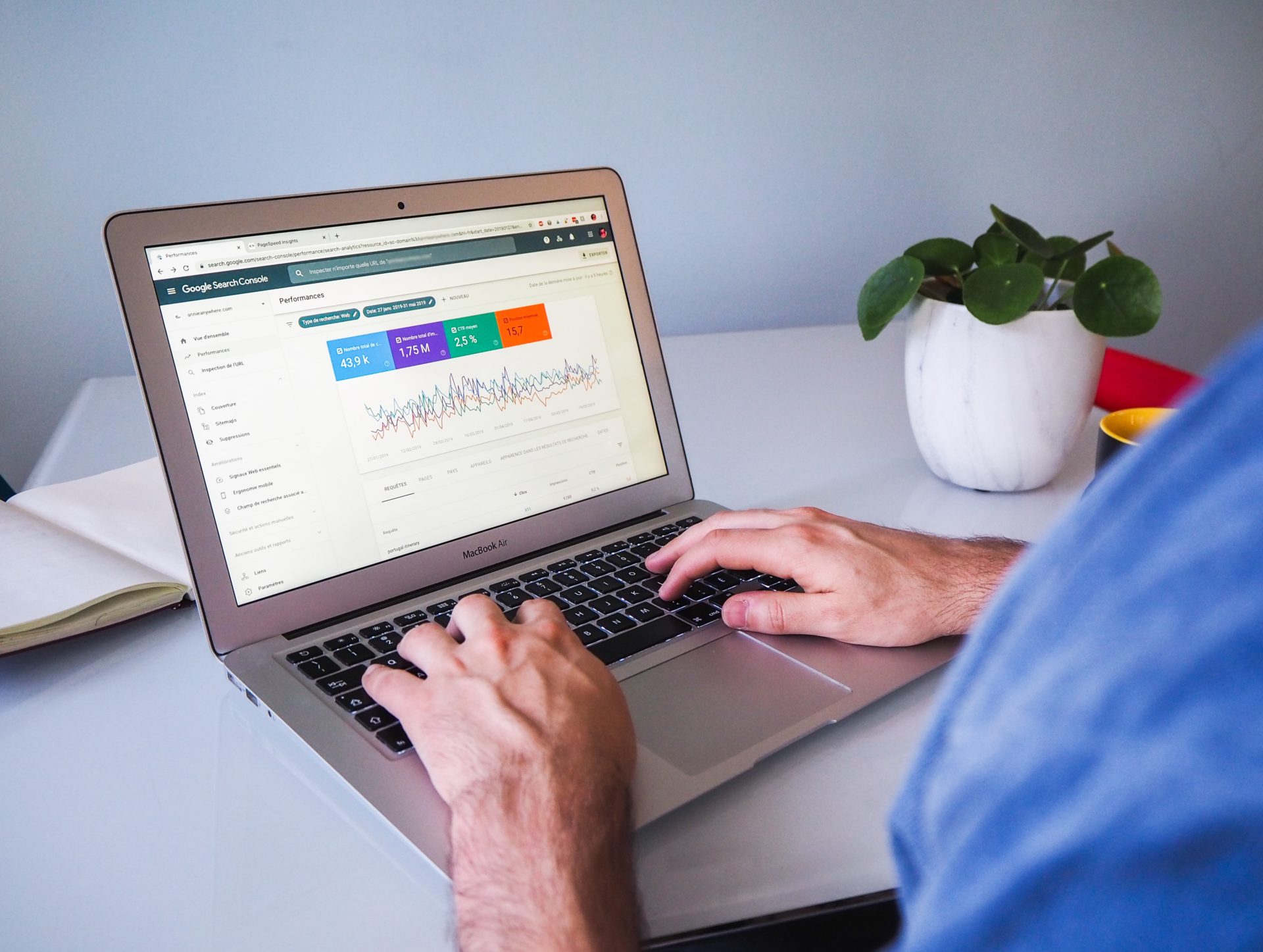 Person using Google Search Console for Statistics